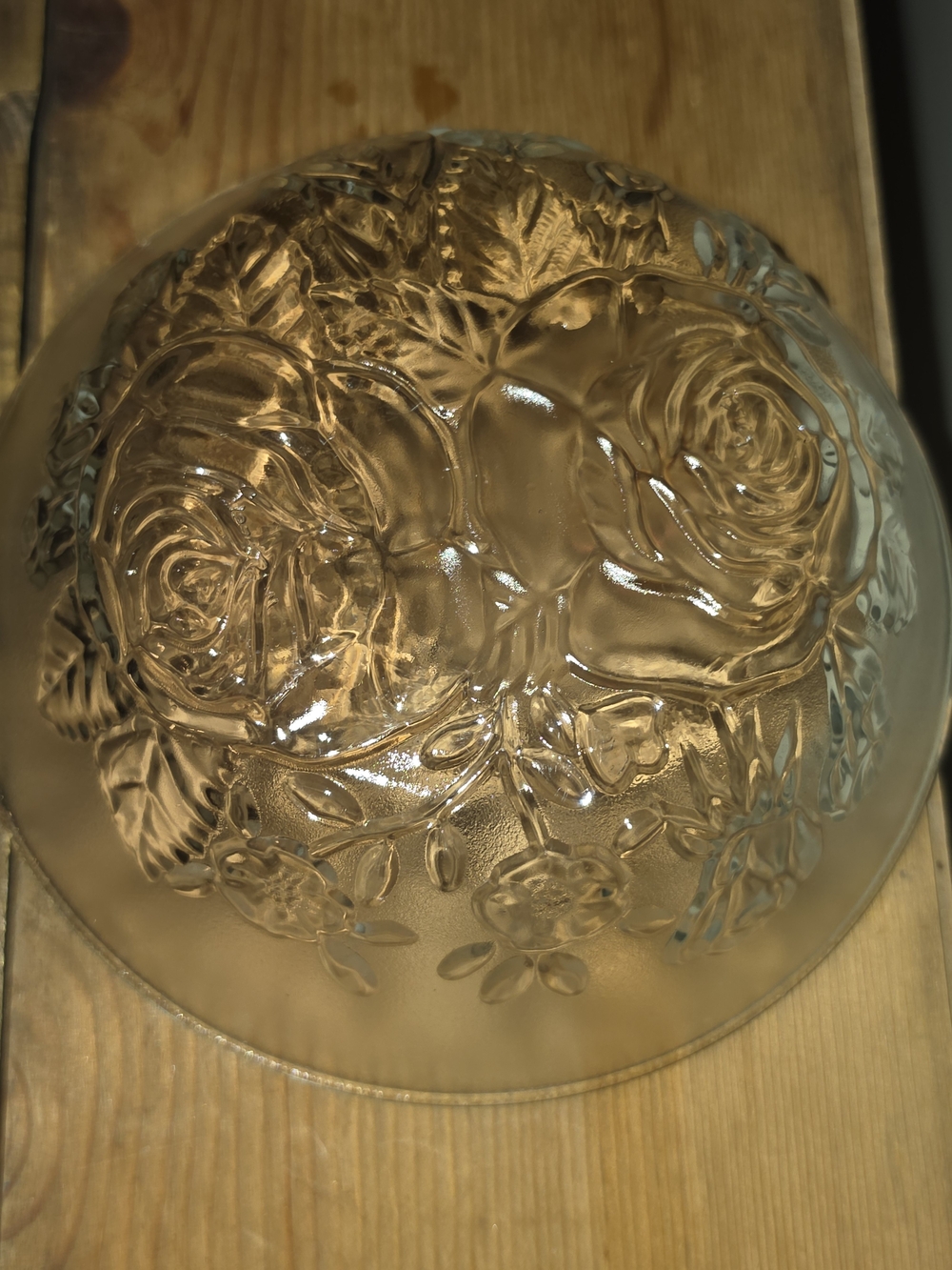 Decorative Floral Glass Dome - Clear/Amber Accent